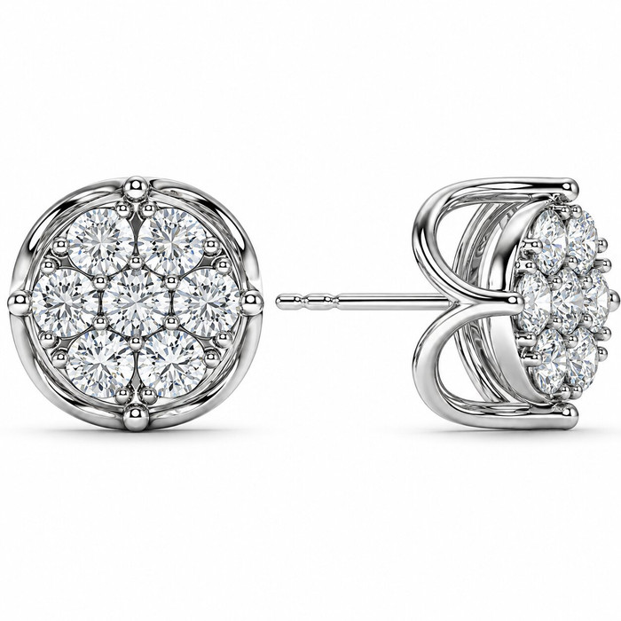 1 - 2 3/4Ct Diamond 7-Stone Stud Earrings White, Yellow, or Rose Gold Lab Grown