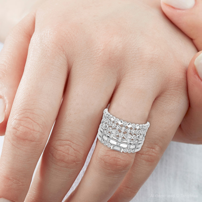 1Ct Stackable Diamond Ring Gold Lab Grown 12mm Wide