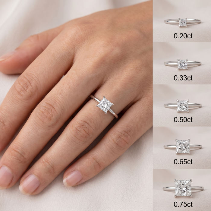 .20 - .75Ct Princess Cut Solitaire Diamond Engagement Ring 14k Gold Lab Grown