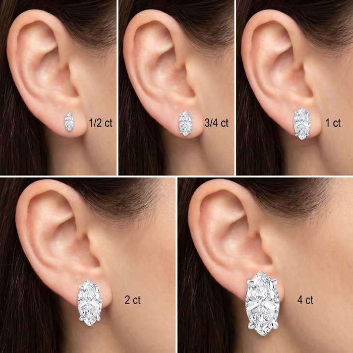.50 - 4.00 Ct TW Marquise Diamond Studs in 14k Gold Lab Grown Earrings
