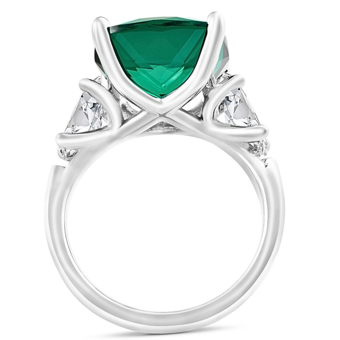 7.55Ct Green Cushion Emerald & Marquise Three Stone Ring 14k Gold lab Grown