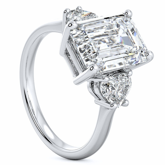 Certified 4 1/2Ct Emerald & Heart 3-Stone Diamond Ring 14k Gold Lab Grown
