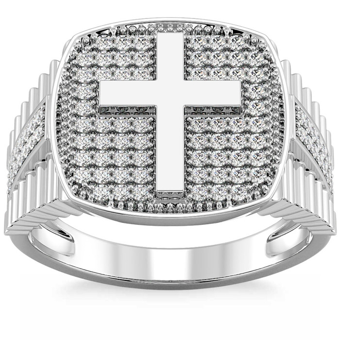 3/4Ct Men's Diamond Cross Ring 10k Gold Lab Grown 3/4Ct Men's Diamond Cross Ring 10k Gold Lab Grown