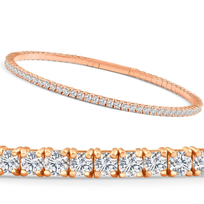 2 - 10Ct TW Flexible Diamond Bangle Tennis Bracelet Lab Grown 14k Gold