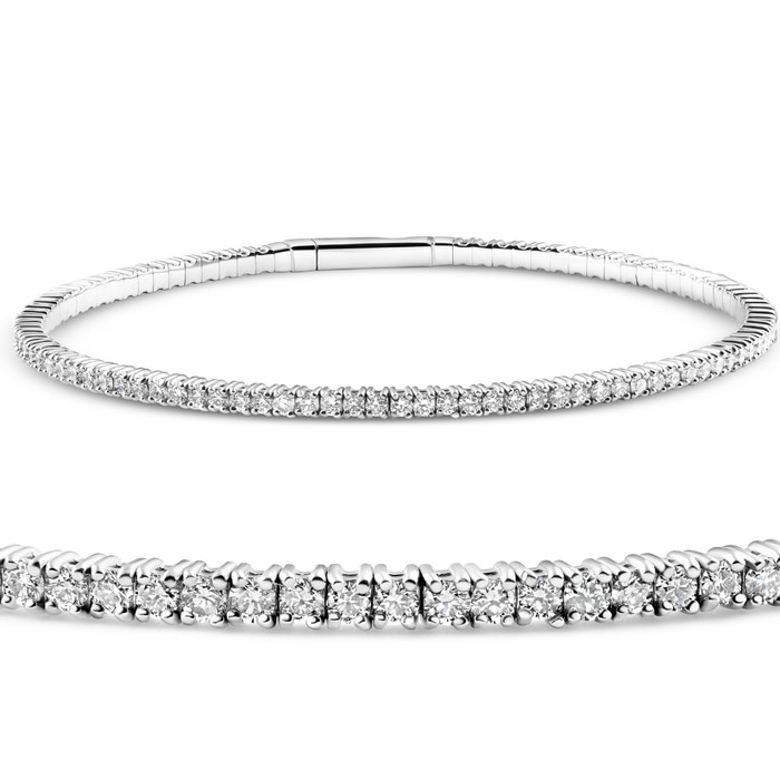 2 - 10Ct TW Flexible Diamond Bangle Tennis Bracelet Lab Grown 14k Gold