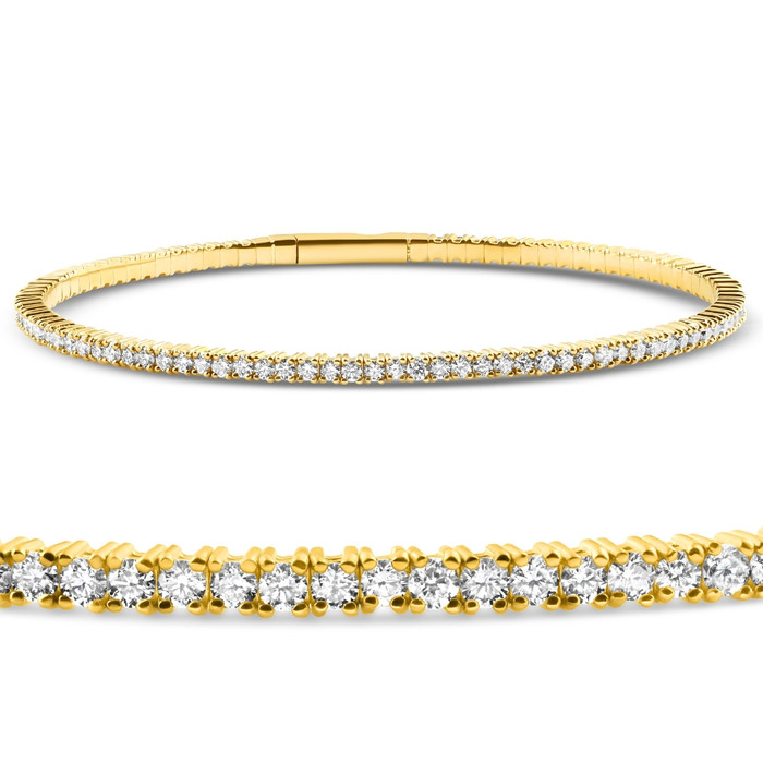 2 - 10Ct TW Flexible Diamond Bangle Tennis Bracelet Lab Grown 14k Gold
