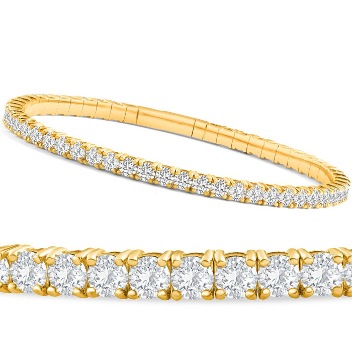 2 - 10Ct TW Flexible Diamond Bangle Tennis Bracelet Lab Grown 14k Gold