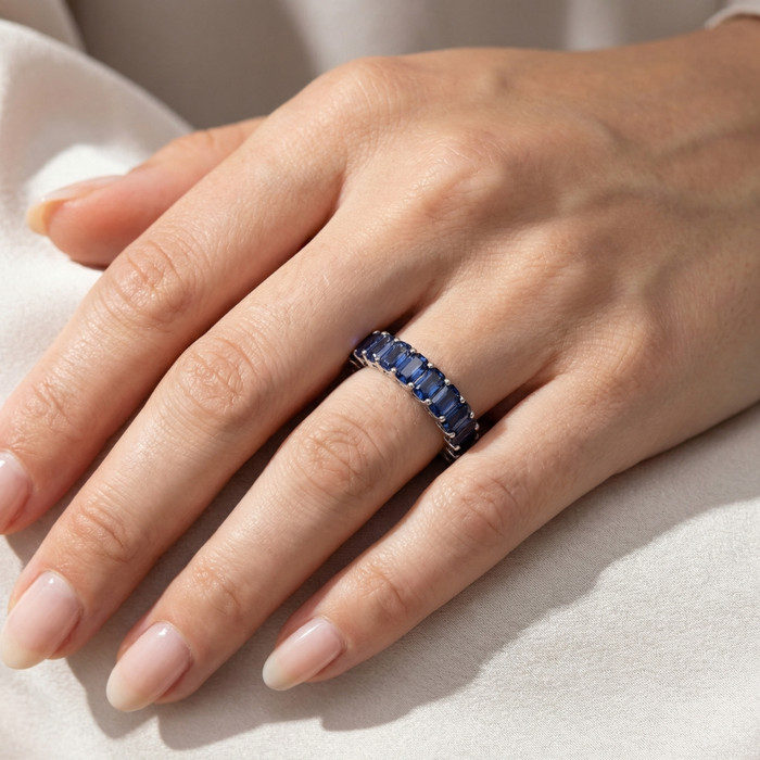 2.50Ct Blue Sapphire Wedding Anniversary Ring Stackable 14k White Gold Band