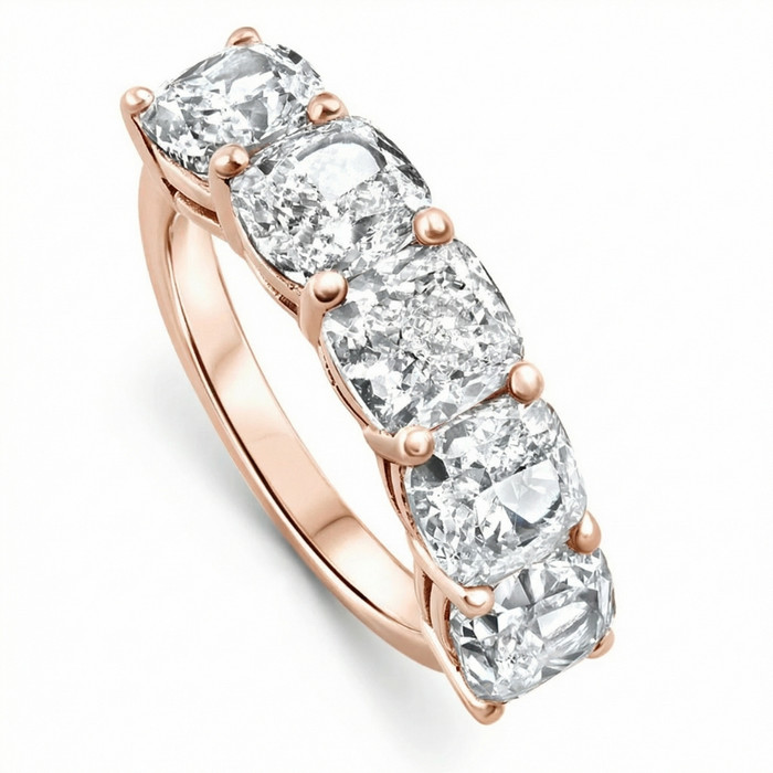 5 1/4Ct Cushion Cut 5-Stone Diamond Wedding Anniversary Ring 14k Gold Lab Grown