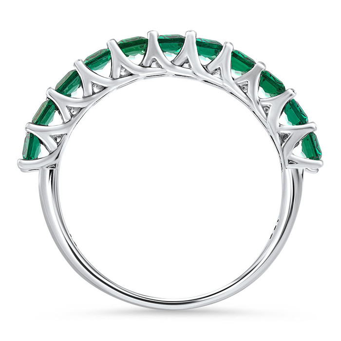 2.50Ct Emerald 11-Stone Wedding Anniversary Ring Stackable 14k White Gold Band