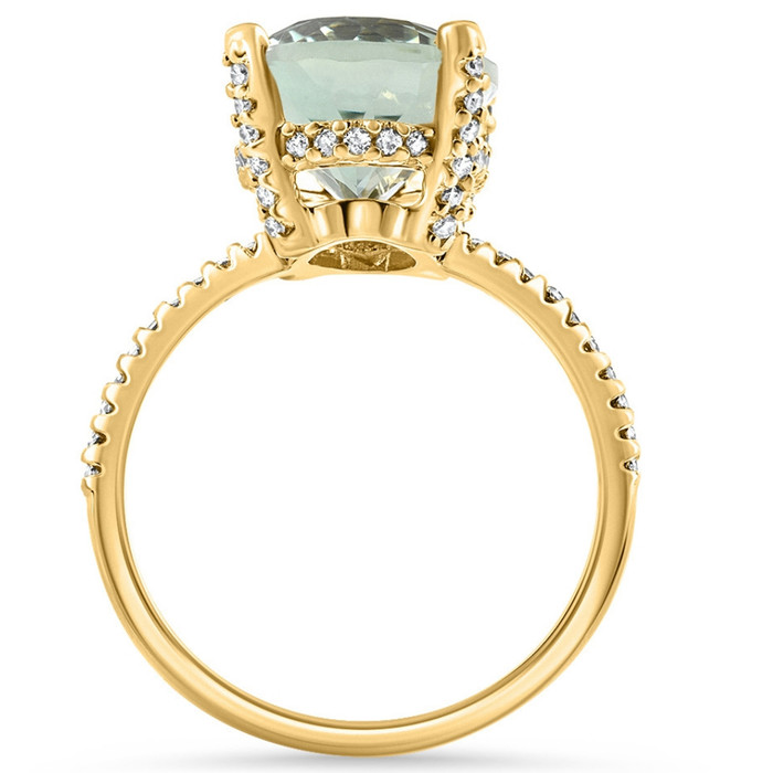 5 3/4Ct Oval Green Amethyst Diamond Side Halo Ring 14k Yellow Gold Lab Grown
