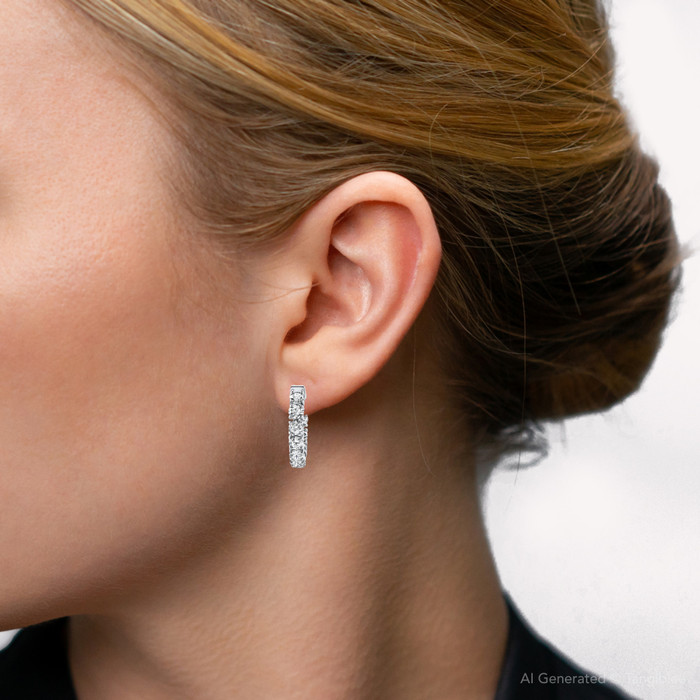 3 3/4Ct Diamond Inside Outside Hoops 14k Gold 1" Lab Grown Women's Earrings 3 3/4Ct Diamond Inside Outside Hoops 14k Gold 1" Lab Grown Women's Earrings