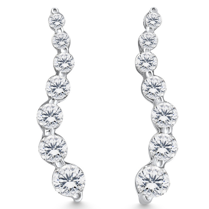 1ct Diamond Journey Earrings 14K White Gold 1" Tall