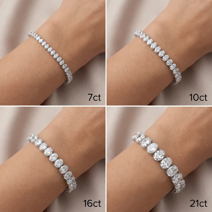7 - 21Ct TW Oval Diamond Tennis Bracelet 14k Gold 7" Lab Grown