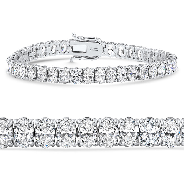 7 - 21Ct TW Oval Diamond Tennis Bracelet 14k Gold 7" Lab Grown
