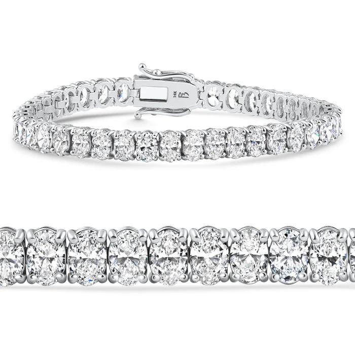 7 - 21Ct TW Oval Diamond Tennis Bracelet 14k Gold 7" Lab Grown