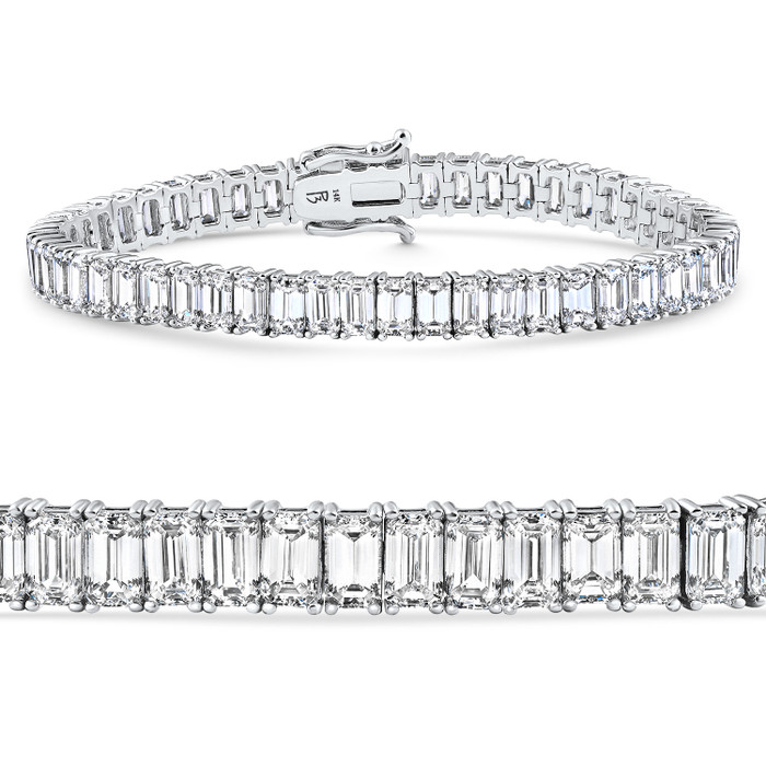 10 - 30Ct Emerald Cut Diamond Tennis Bracelet 14k Gold Lab Grown 7"