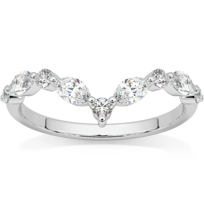 .60Ct Diamond Guard Insert V Shape Marquise Wedding Ring 10k Gold Lab Grown