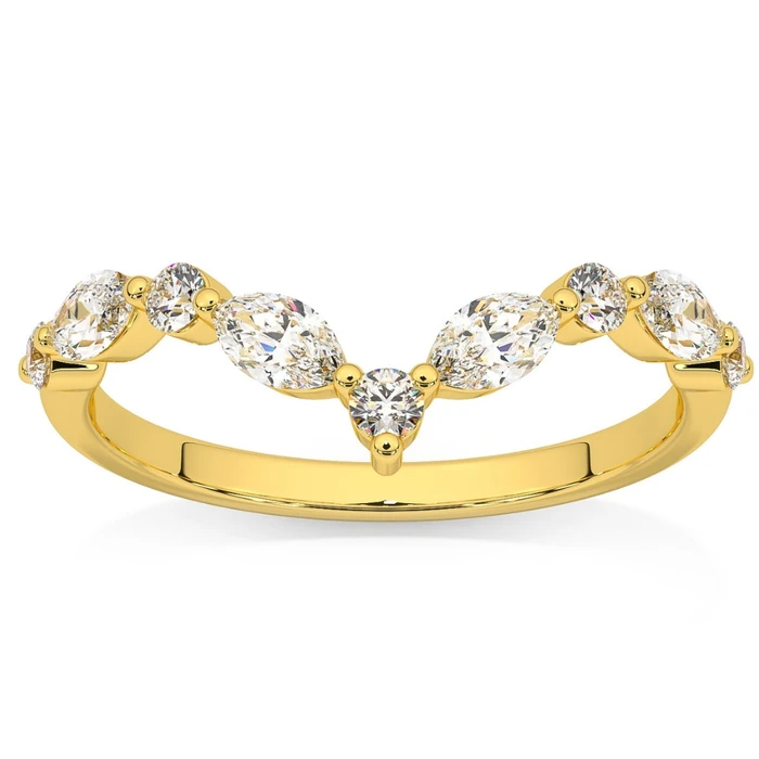 .60Ct Diamond Guard Insert V Shape Marquise Wedding Ring 10k Gold Lab Grown