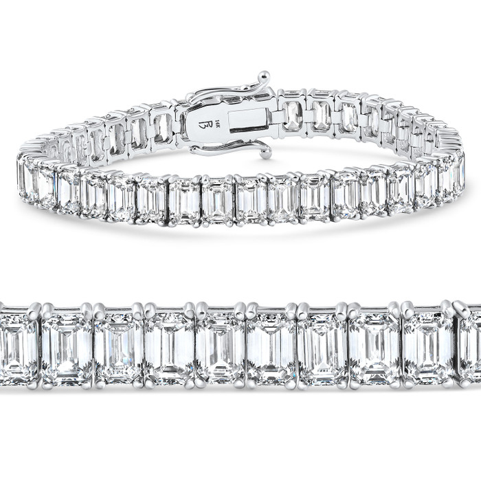 22.50Ct Emerald Diamond Tennis Bracelet 14k White Gold 7" 17.5g Lab Grown