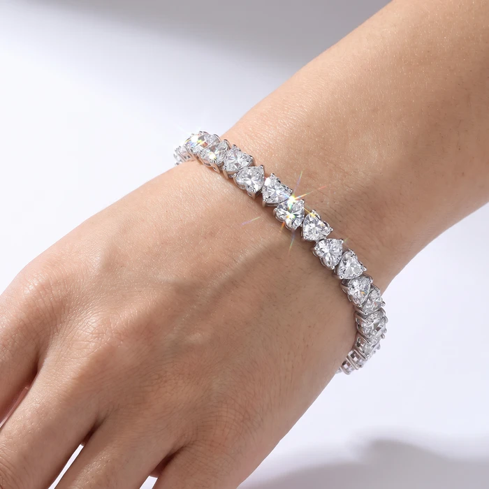 10 - 23Ct Heart Shape Diamond Tennis Bracelet 14k Gold 7" Lab Grown