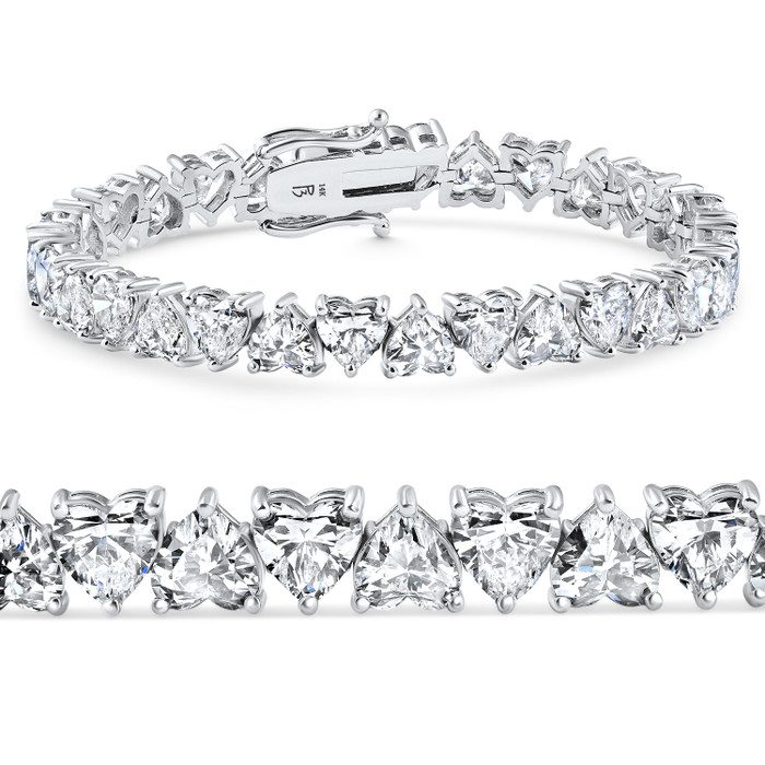10 - 23Ct Heart Shape Diamond Tennis Bracelet 14k Gold 7" Lab Grown 10 - 23Ct Heart Shape Diamond Tennis Bracelet 14k Gold 7" Lab Grown