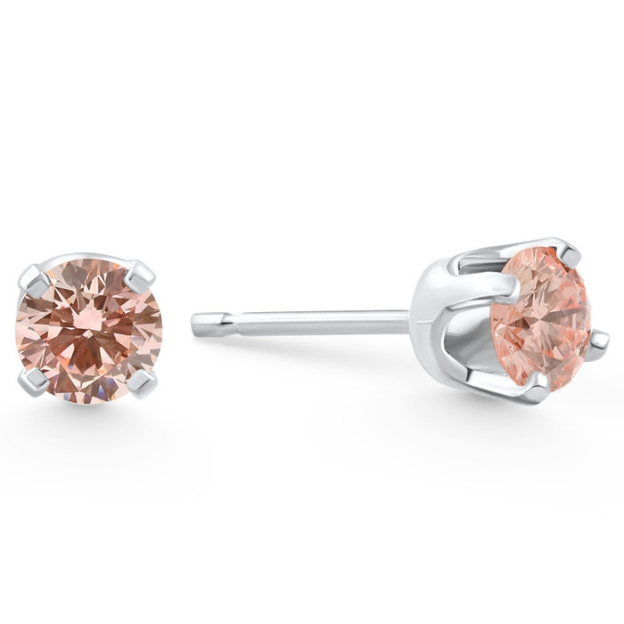 1/3 - 1Ct Pink Diamond Studs 14k White or Yellow Gold Lab Grown