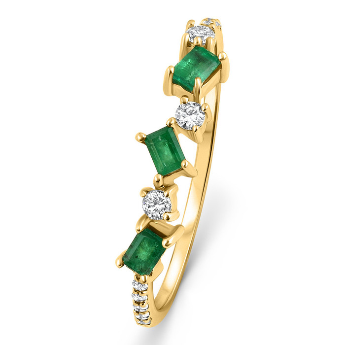 1/3Ct Emerald & Diamond Stackable Ring Anniversary Wedding Band 14k Yellow Gold 1/3Ct Emerald & Diamond Stackable Ring Anniversary Wedding Band 14k Yellow Gold