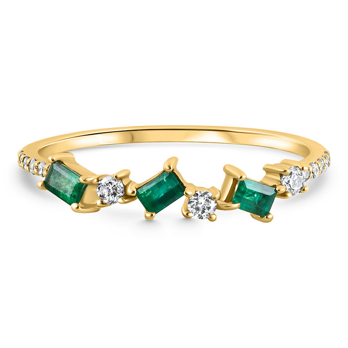 1/3Ct Emerald & Diamond Stackable Ring Anniversary Wedding Band 14k Yellow Gold 1/3Ct Emerald & Diamond Stackable Ring Anniversary Wedding Band 14k Yellow Gold