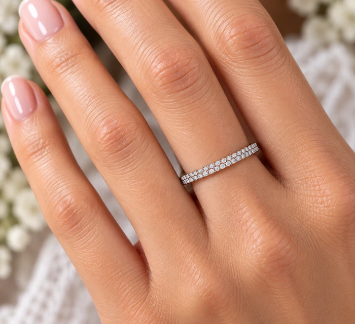 1/4Ct TW Diamond Micro Pave Wedding Ring Stackable Band 14k Gold Lab Grown