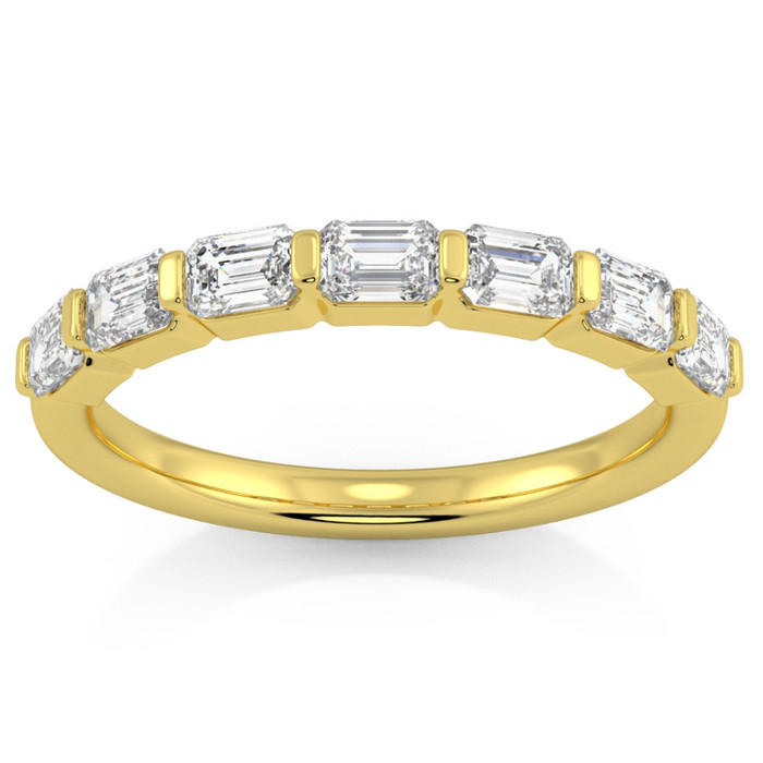 1 Ct Emerald Cut Diamond East To West Wedding Stackable Ring 14k Gold Lab Grown