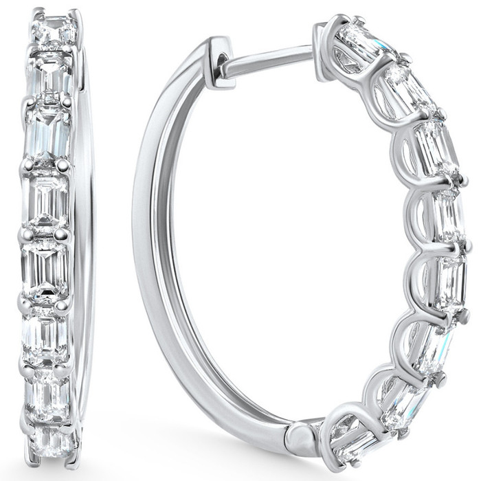 2 - 6Ct Emerald Cut Hoops 14k Gold Lab Grown Women's Earrings