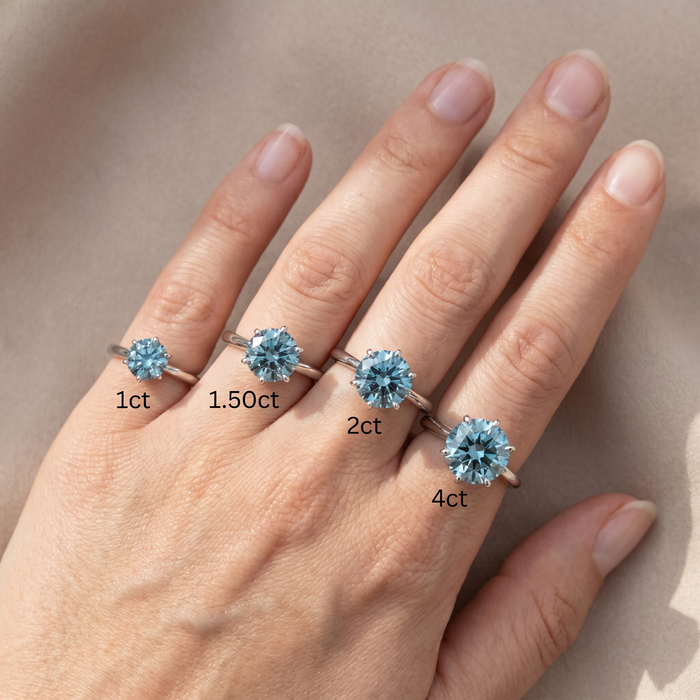 1 - 4Ct Solitaire Blue Diamond Engagement Ring 14k Gold Lab Grown