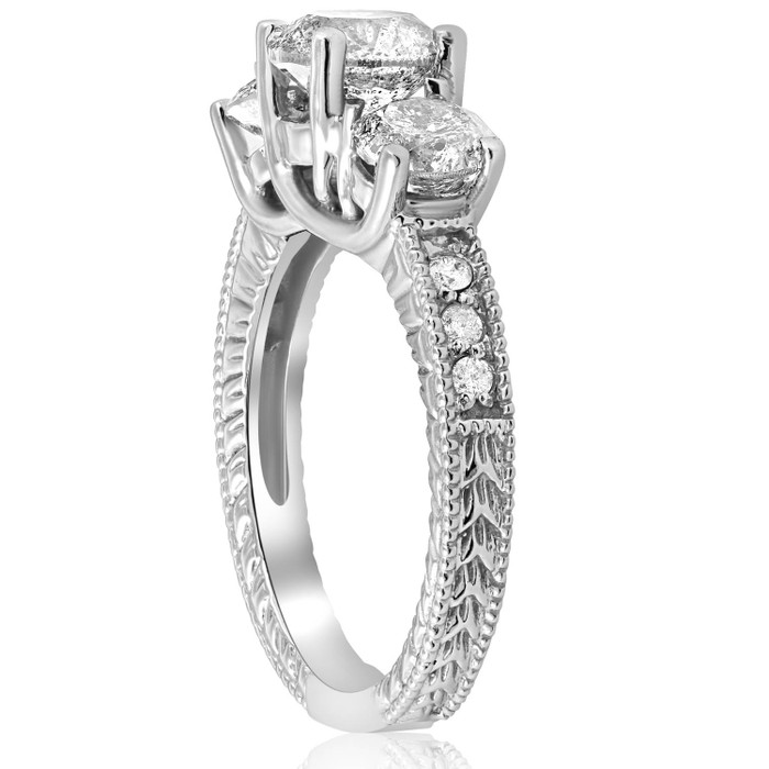 2 1/2ct Vintage 3-Stone Lab Grown Diamond Engagement Ring 14K White Gold