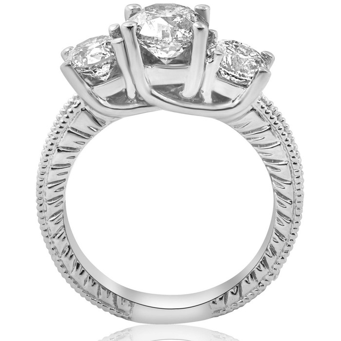 2 1/2ct Vintage 3-Stone Lab Grown Diamond Engagement Ring 14K White Gold