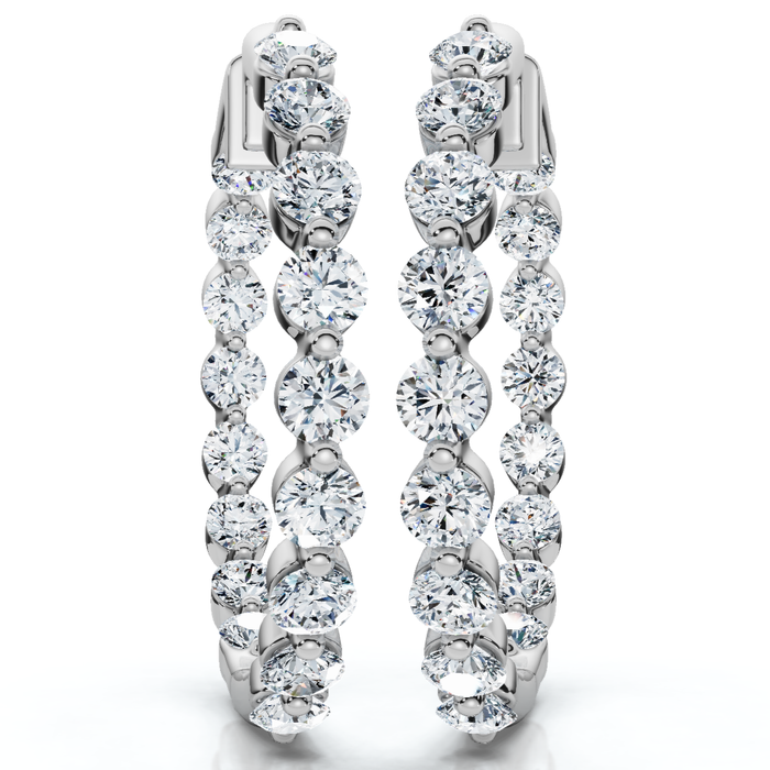 1 - 5 Ct Single Prong Diamond Hoops 14k Gold Lab Grown Women's Earrings 1.25"