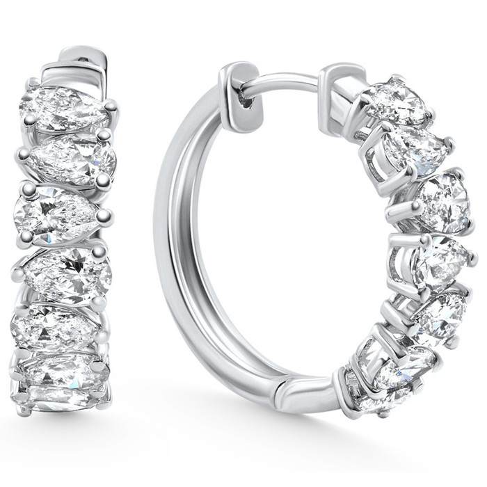 2 - 6 Ct Pear Shape Diamond Hoops 14k Gold Lab Grown Women's Earrings