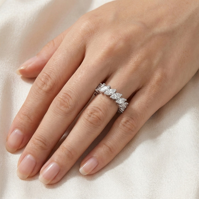 4 Ct Marquise Cut Designer Diamond Eternity Wedding Ring 14k Gold Lab Grown
