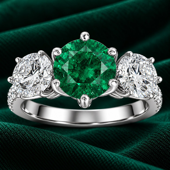 6 3/4Ct Emerald Diamond Ring Three Stone Gold Lab Grown