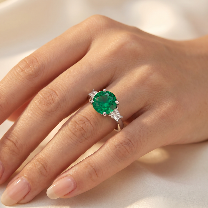 3Ct Emerald & Diamond Engagement Anniversary Ring Gold Lab Grown