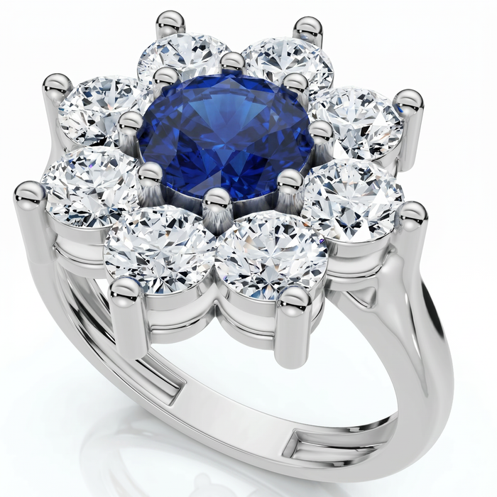 Azura 2.1Ct Blue Sapphire Diamond Ring 10K Gold Lab Grown