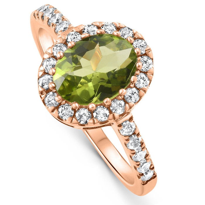 1 1/2Ct Oval Peridot Halo Diamond Ring 14k Gold Lab Grown