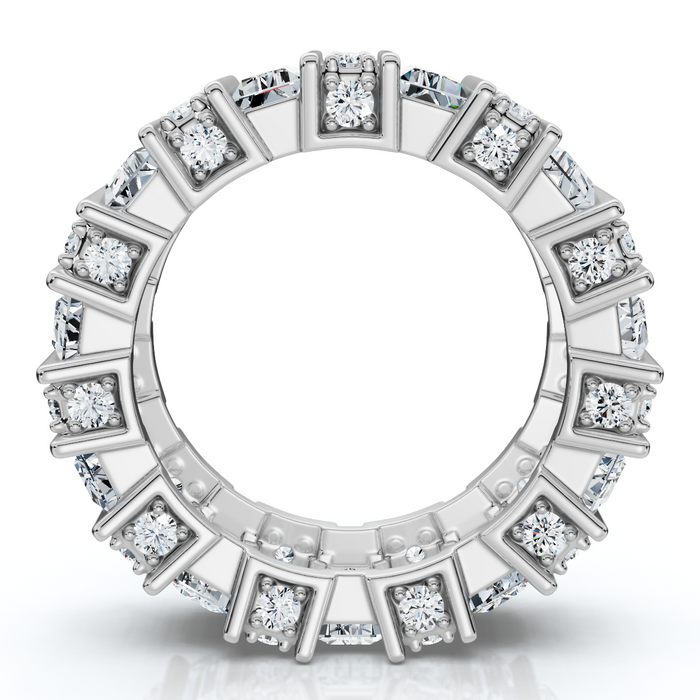 6 Ct Emerald Cut Designer Wide Diamond Eternity Wedding Ring 14k Gold Lab Grown