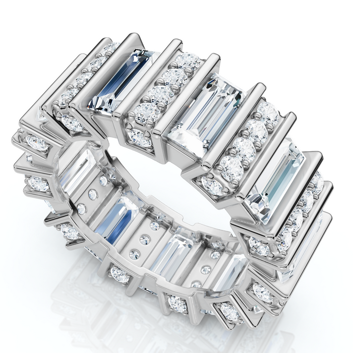 6 Ct Emerald Cut Designer Wide Diamond Eternity Wedding Ring 14k Gold Lab Grown