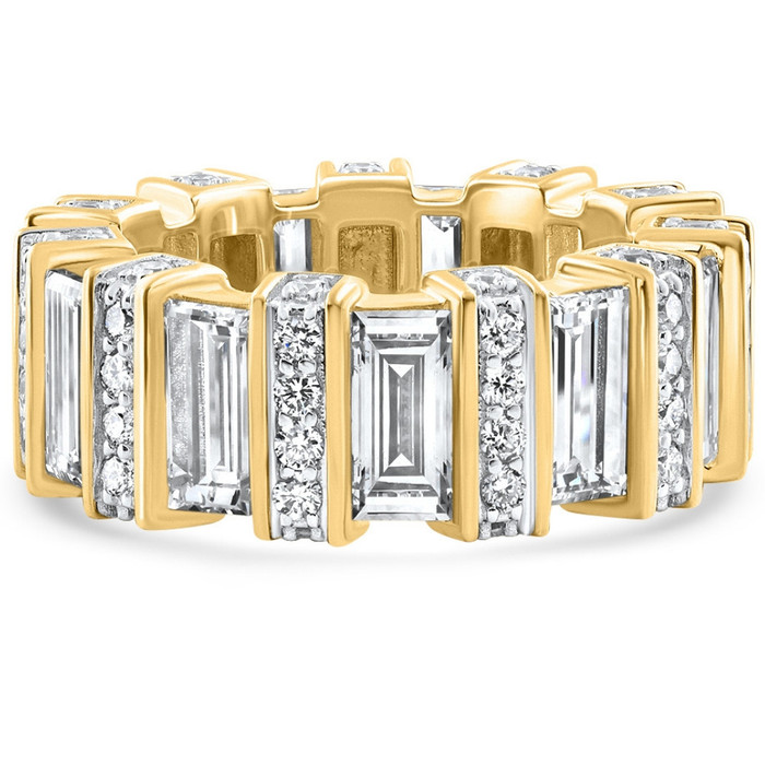6 Ct Emerald Cut Designer Wide Diamond Eternity Wedding Ring 14k Gold Lab Grown