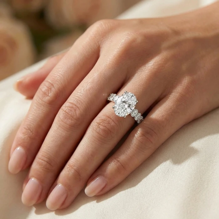 Certified 6Ct Oval Diamond Side Stone Engagement 14k White Gold Lab Grown