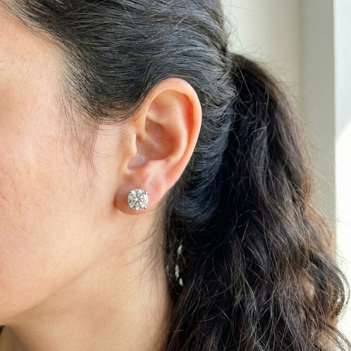 Certified 1.47Ct Round Diamond Studs in 14k Gold Lab Grown