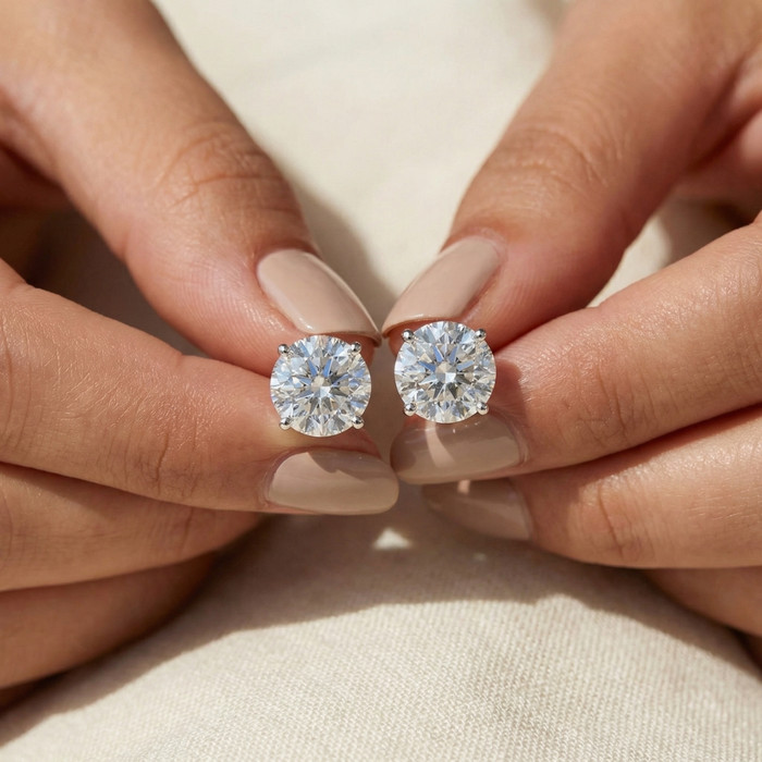 Certified 1.47Ct Round Diamond Studs in 14k Gold Lab Grown