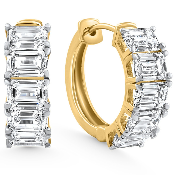 2 - 6 Ct Emerald Cut Diamond Hoops 14k Gold Lab Grown Women's Earrings 5/8"