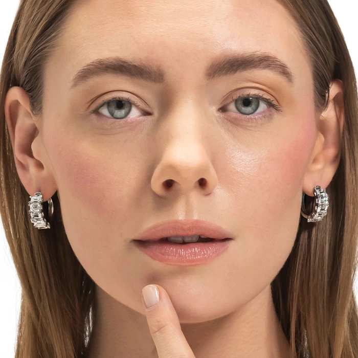 2 - 6 Ct Emerald Cut Diamond Hoops 14k Gold Lab Grown Women's Earrings 5/8"